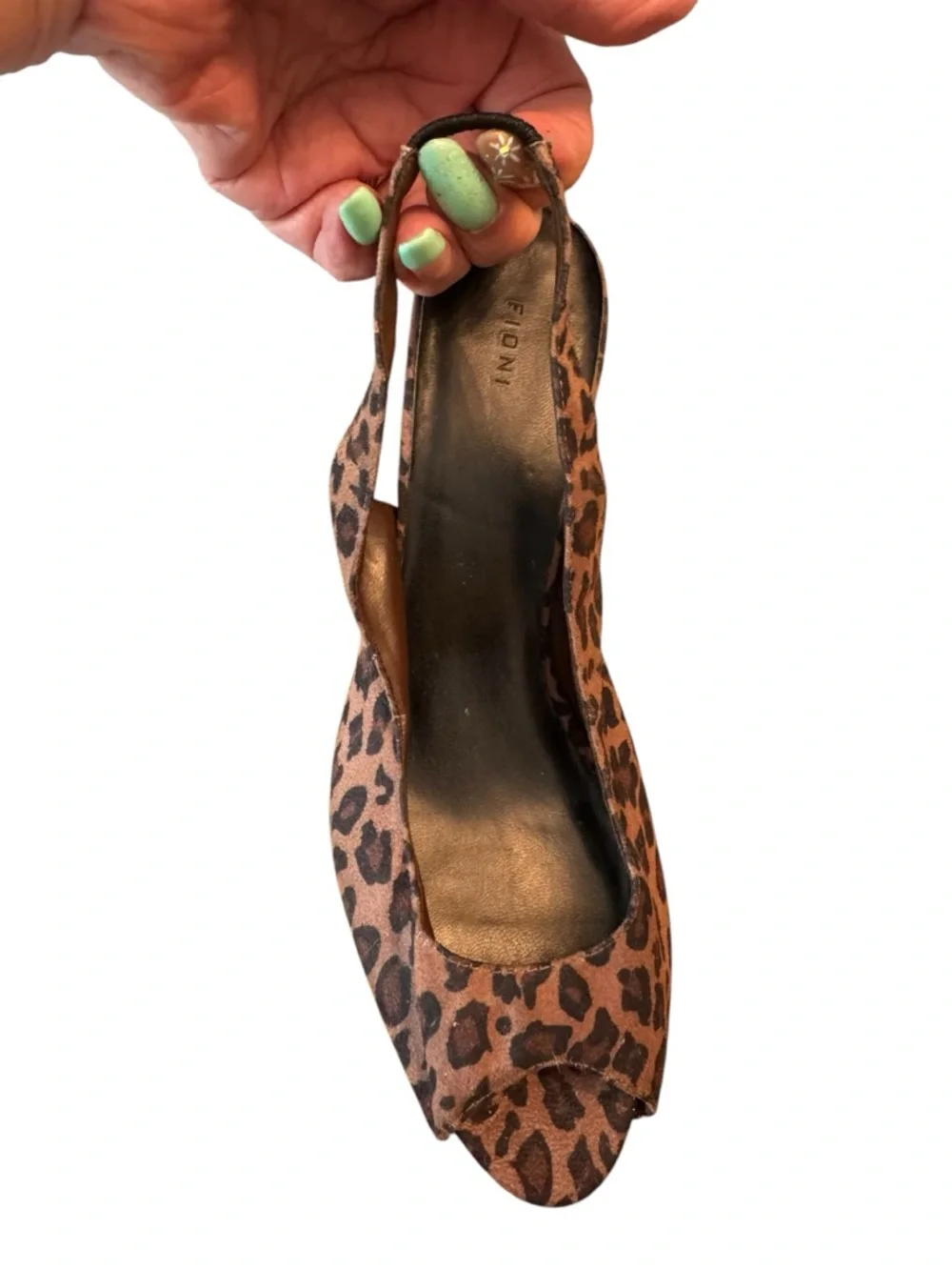 Fioni Leopard Print Peep-Toe Slingback Heels - Brown‎